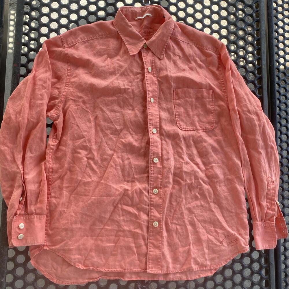 Tommy Bahama Shirt Mens L Button Up Long Sleeve 100% Linen Light Weight Coral